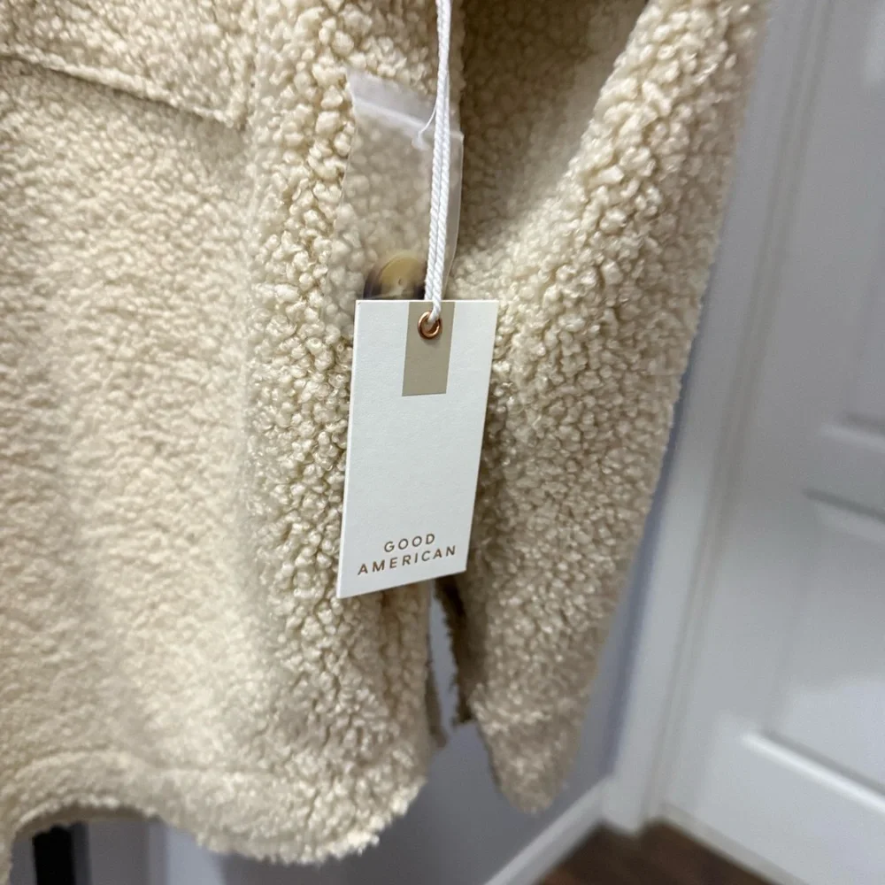 Good American Sherpa Shacket NWT Size 1/2 Tan Oversized Small / Medium - Picture 8 of 14